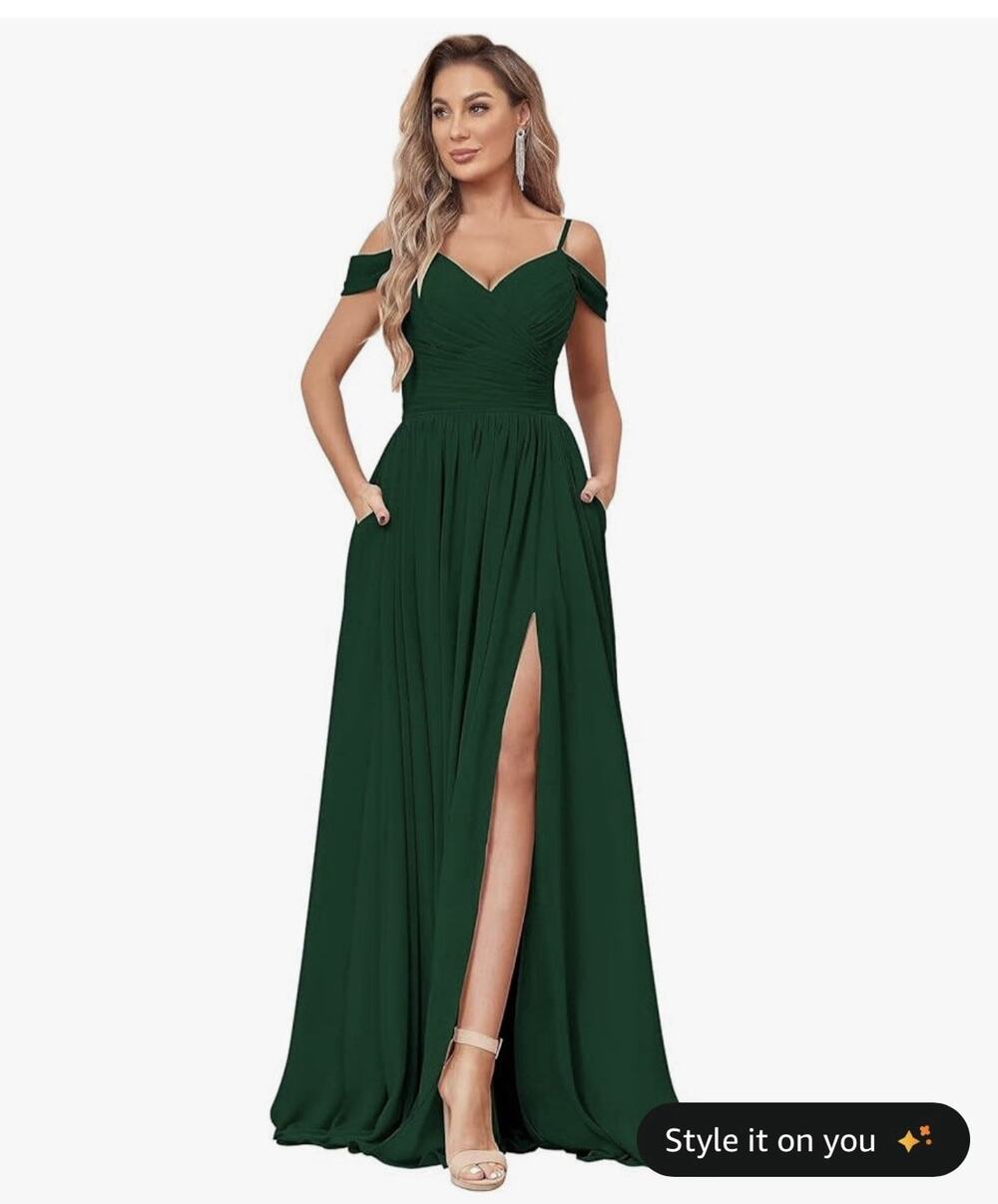 Tearmeily Emerald Green Chiffon Off Shoulder Corset Back Bridesmaids Dress sz 4